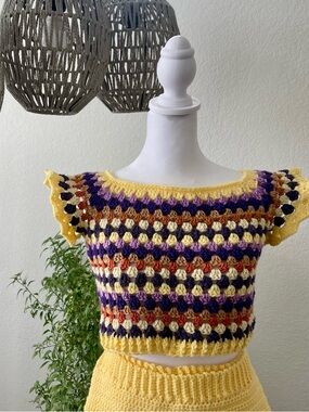 Handmade Yellow Multicolor Crochet Crop Top